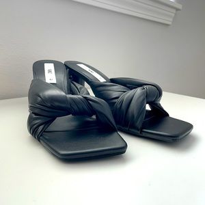 Zara Black Leather Backless Open-Toe Mule w/ heel